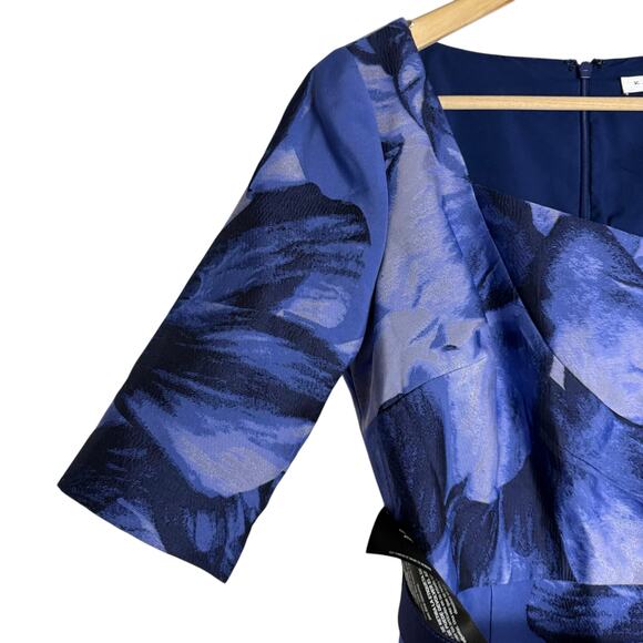 Kay Unger Octavia Blue Floral Print Organza Asymmetric Formal Formal Maxi Gown 6 - Picture 9 of 16